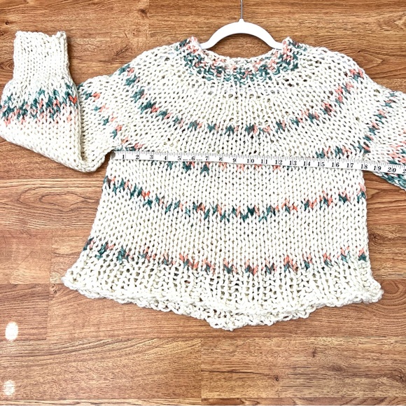 🎁NBW NEW Sweater Hand Made Knit Cream with pink and green details - Picture 8 of 13